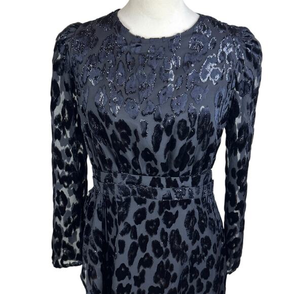 Express NWT S Black Leopard Print Ruffle Long Puff Sleeve Sparkle Mini Dress - Picture 4 of 12
